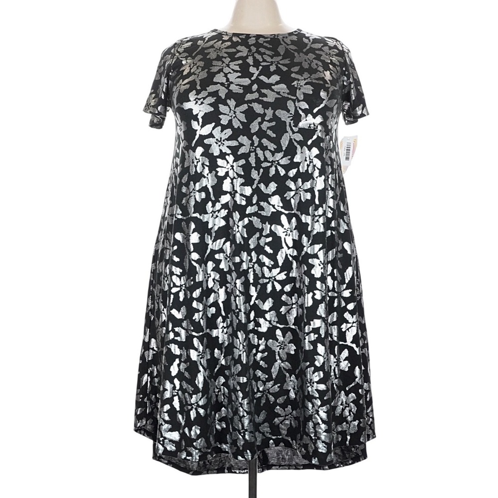 LuLaRoe Womens Dress Size 2XL Carly Elegant Black Silver Floral Metallic XXL NWT